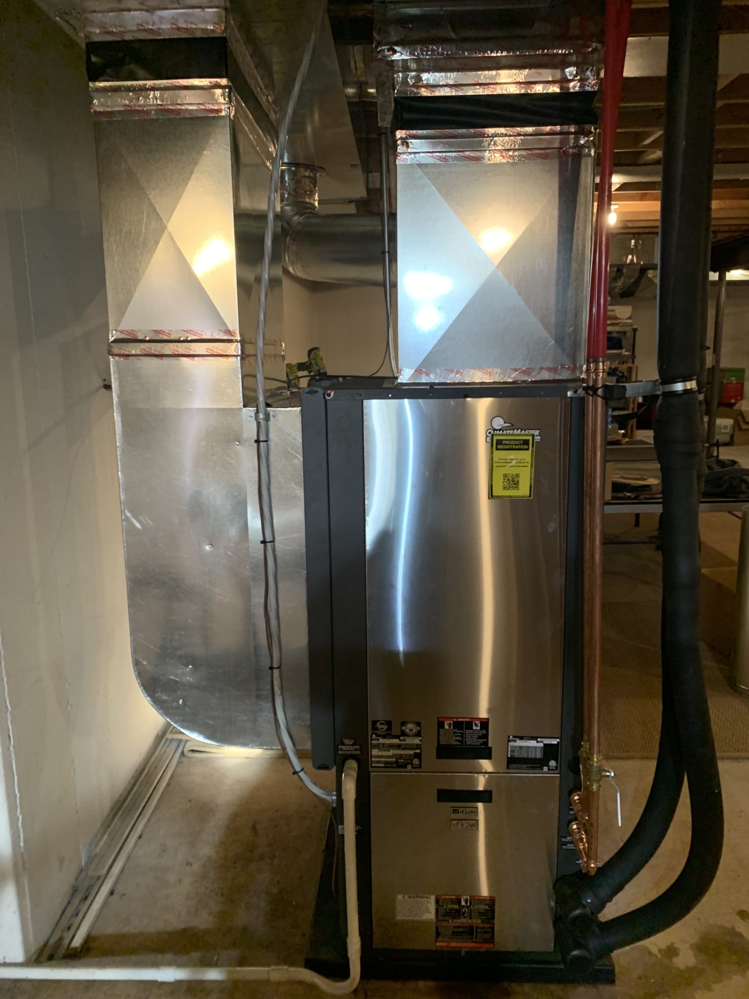 ClimateMaster geothermal air handler with custom ductwork